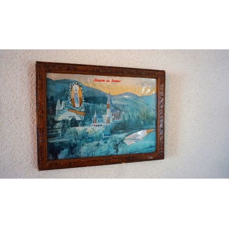Stadtgemälde Souvenir De Lourdes im Eichenrahmen 
