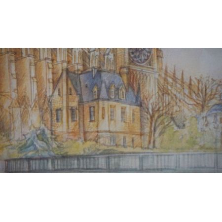 Notre Dame Gemälde im Goldrahmen mit Rosen