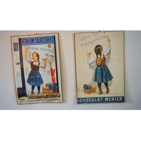 Zwei antike Holzbilder Chocolat Menier