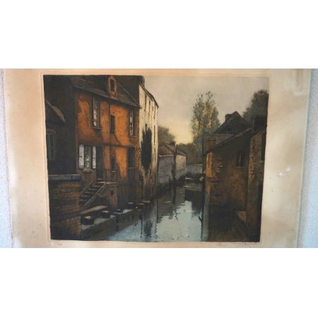 Französische Lithographie Stadtkanal