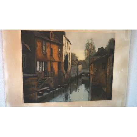 Französische Lithographie Stadtkanal