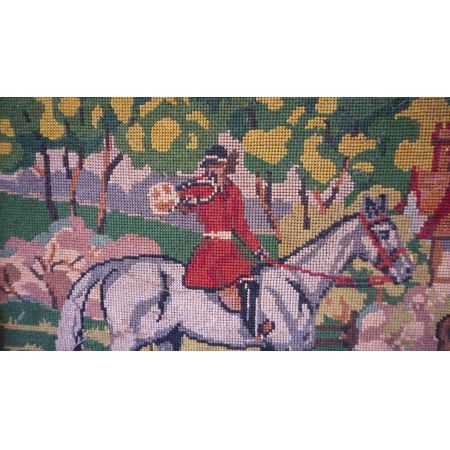  Jagdszene Stickerei Jäger und Hunde gerahmt