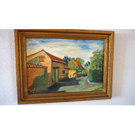 Ölgemälde auf Leinwand Dorfstraße Goldrahmen