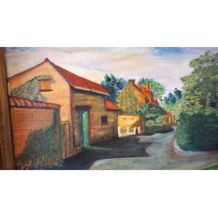 Ölgemälde auf Leinwand Dorfstraße Goldrahmen