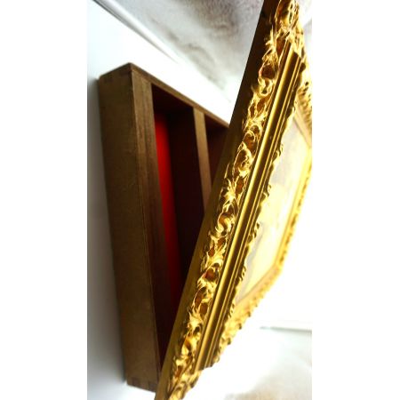 Prachtvoller Druck im Goldrahmen/Box Junge mit Hund