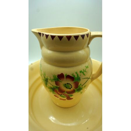 Gelbes blumiges 3er Porzellanset Kanne und Schüsseln