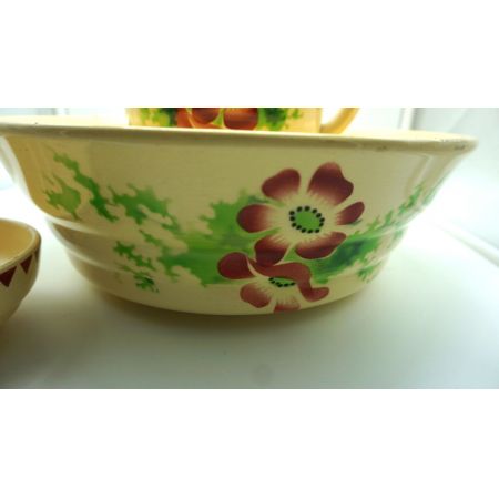 Gelbes blumiges 3er Porzellanset Kanne und Schüsseln