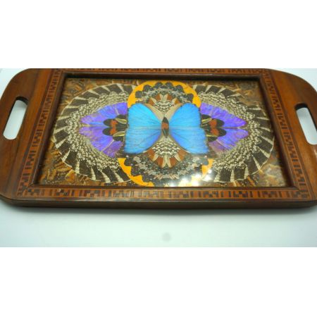 Tablett aus Holz mit Schmetterlingen 