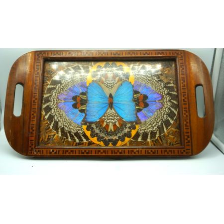 Tablett aus Holz mit Schmetterlingen 