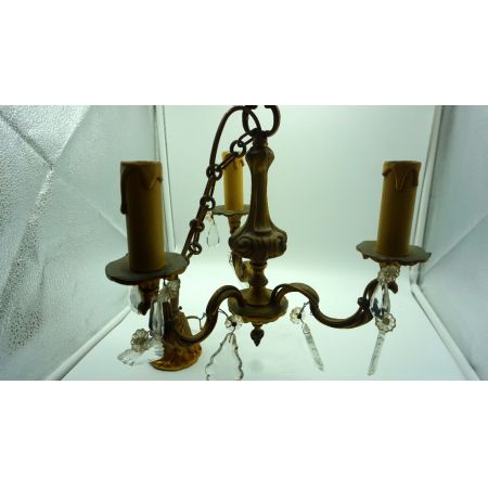 Zwei antike goldene Dreiarm Leuchter mit Kristallen