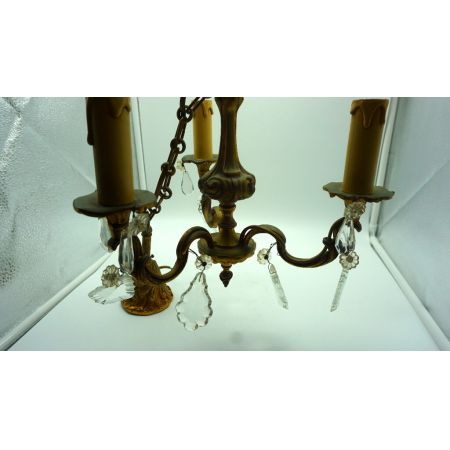 Zwei antike goldene Dreiarm Leuchter mit Kristallen