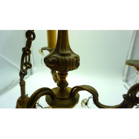 Zwei antike goldene Dreiarm Leuchter mit Kristallen