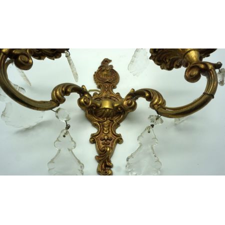  Messingwandleuchter mit Kristallen