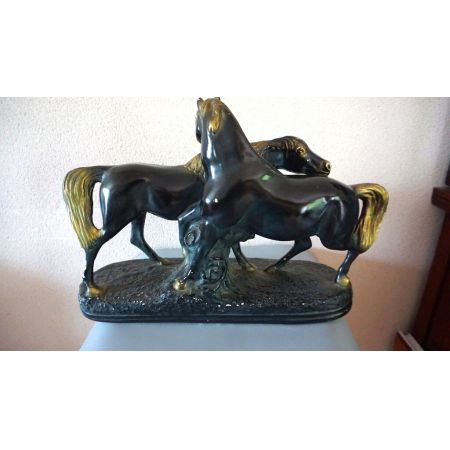 Antike schwarz goldene Pferdefigur France 