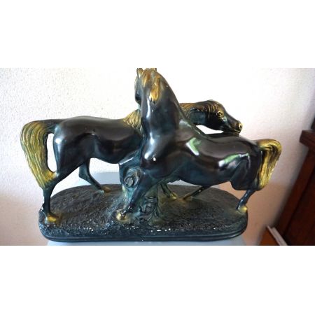 Antike schwarz goldene Pferdefigur France 