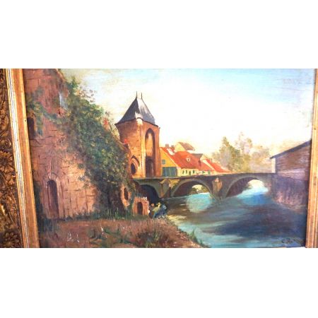 Ölgemälde Brücke im Goldrahmen