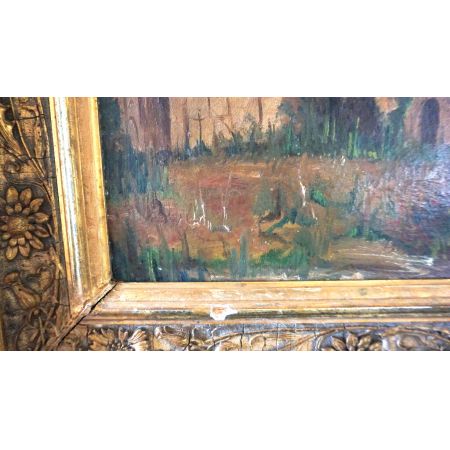 Ölgemälde Brücke im Goldrahmen