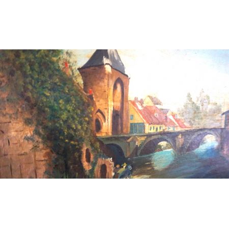 Ölgemälde Brücke im Goldrahmen