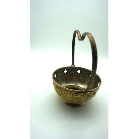 Jugendstil Messingschale Blumenmuster mit Henkel