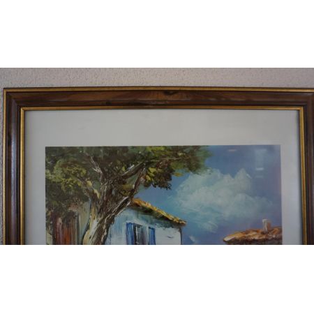 Antikes Gemälde Boccia Szene in Holzrahmen