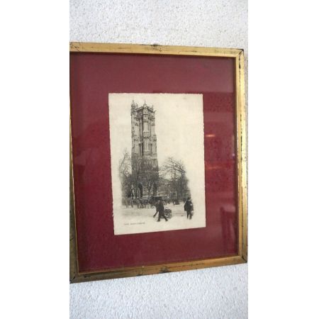 Antiker Goldrahmen Schwarz-Weiß Gemälde Turm