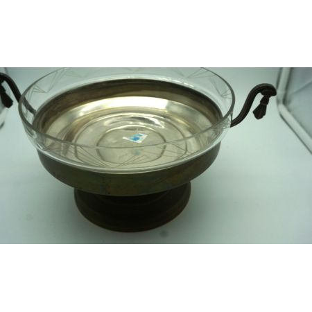 Obstschale centerpiece Tischschale Jugendstil Plated und Kristalleinsatz 
