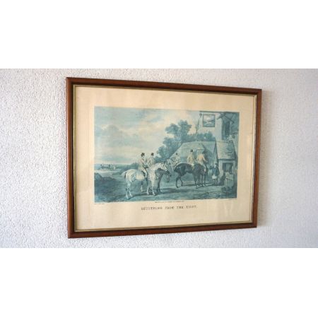 Antiker Druck Jagdmotive im Rahmen Returning from the Hunt