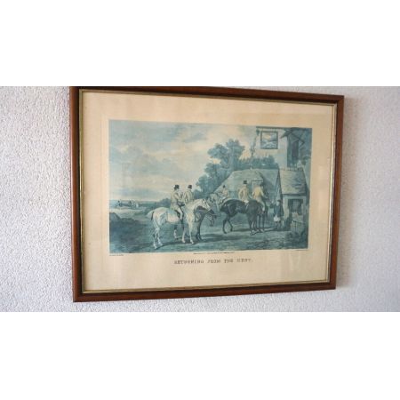 Antiker Druck Jagdmotive im Rahmen Returning from the Hunt