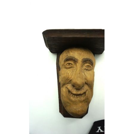 Kunstarbeit Wandhalter Holzgesichter Vintage selten 