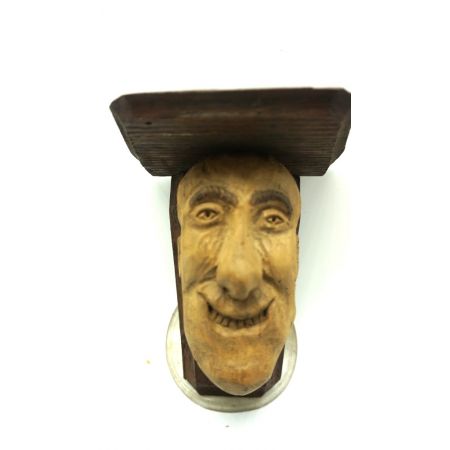 Kunstarbeit Wandhalter Holzgesichter Vintage selten 