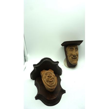 Kunstarbeit Wandhalter Holzgesichter Vintage selten 