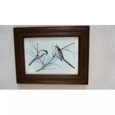 Holzrahmen mit schönem Vogelmotiv  Vintage 