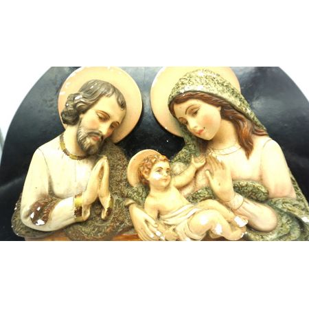 heilige familie Figuren auf schwarz. Platte Platre  France 