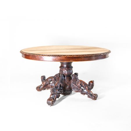 Ovaler antiker  französicher Jagdtisch aus Massivholz,massiver Eichentisch mit autentischer Patina