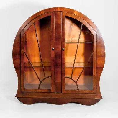 Originale Art déco Vitrine, Nussbaum, ca. 1930, Vitrinenschrank, Bücherschrank,