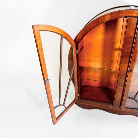 Originale Art déco Vitrine, Nussbaum, ca. 1930, Vitrinenschrank, Bücherschrank,