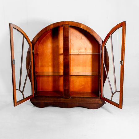 Originale Art déco Vitrine, Nussbaum, ca. 1930, Vitrinenschrank, Bücherschrank,