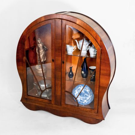 Originale Art déco Vitrine, Nussbaum, ca. 1930, Vitrinenschrank, Bücherschrank,