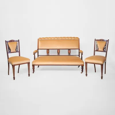 Edwardianische Sitzgruppe – Antikes Sofa mit 2 Stühlen, England um 1900