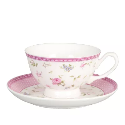 Clayre & Eef Tasse mit Untertasse, alteng. Rosenmuster