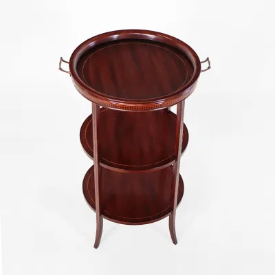 Tablett Servier Beistelltisch rund im Edwardian Style – 3 Etagen aus massivem Mahagoni