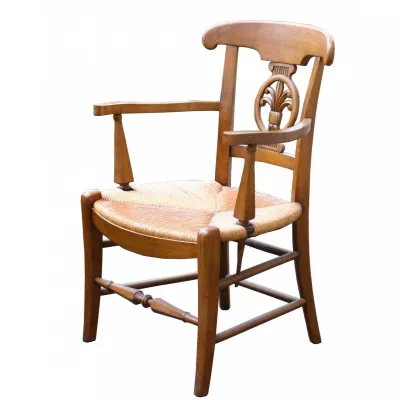 Fauteuil paillé "Palmette"  Armstuhl massives Mahagoniholz