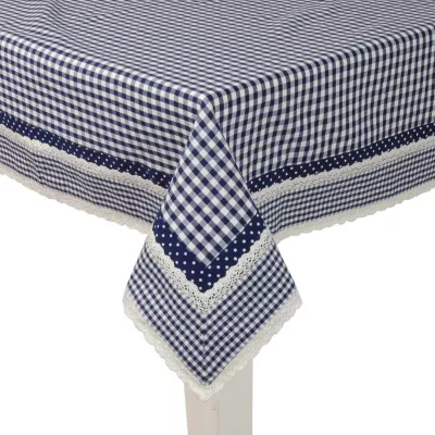 Clayre & Eef Tischdecke blau kariert 130x180cm Flower Basket