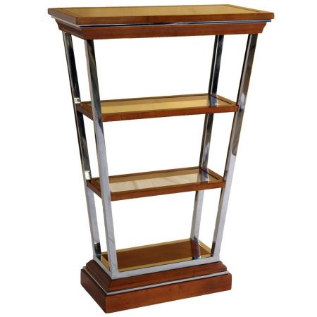 "Console Montaigne" Kommode Etagere im Inox-Design aus Edelstahl und braunem Massivholz