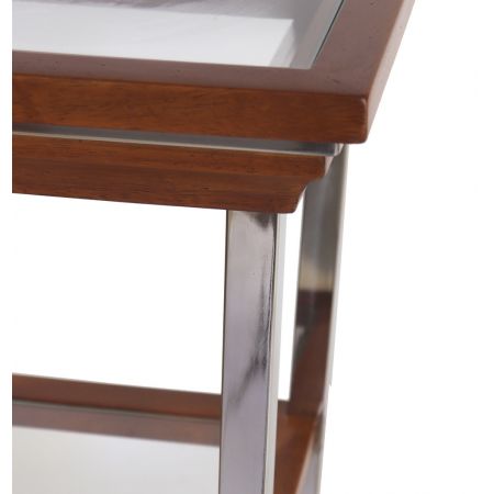 "Console Montaigne" Kommode Etagere im Inox-Design aus Edelstahl und braunem Massivholz