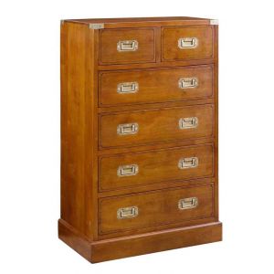 Kommode im Marine-Stil aus hellem Holz - sechs Schubladen