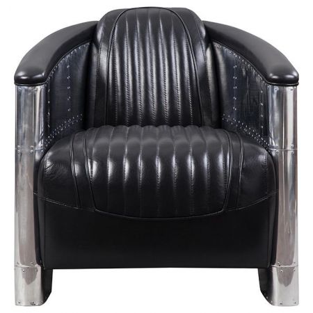 "D. Clipper" Art Deco Ledersessel  Alu Sessel schwarzes Leder