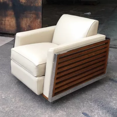 Ledersessel Metall Clubsessel Beige französisch