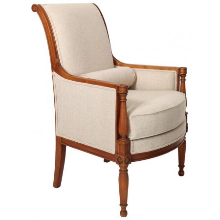 Retro Vintage Sessel Canvas Stoff Eiche Massivholz Stoffsessel