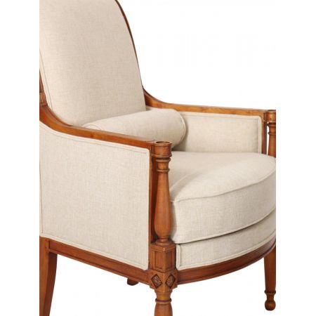 Retro Vintage Sessel Canvas Stoff Eiche Massivholz Stoffsessel